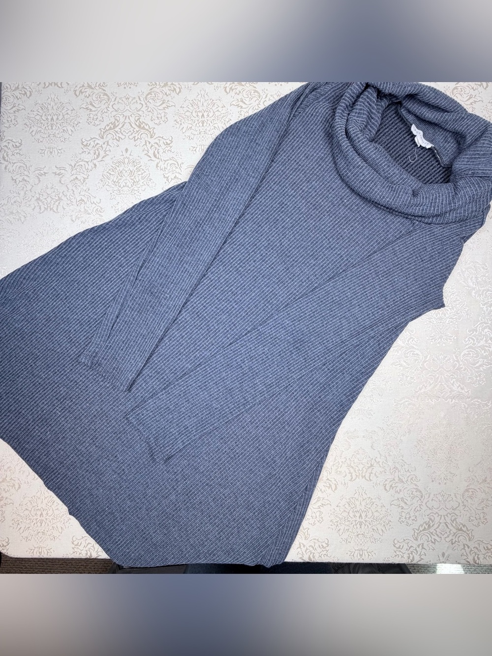 Socialite Ribbed Cowl Neck Women's Sweater Dress - Slate Blue -M